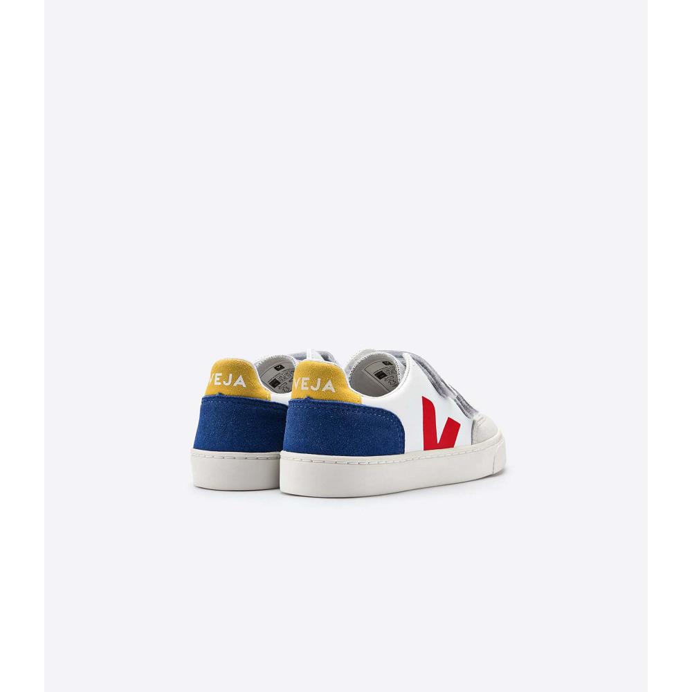 Veja V-12 LEATHER Sneakers Kinderen White/Red/Blue | BE 881HAP